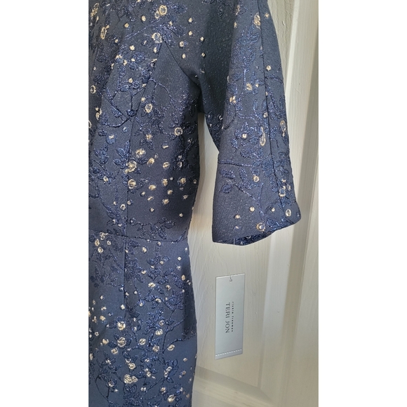 Rickie Freeman for Teri Jon Navy and Gold Midi Dress - Picture 6 of 11